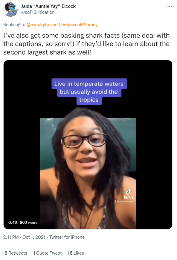 Jaida Elcock shares facts about basking sharks