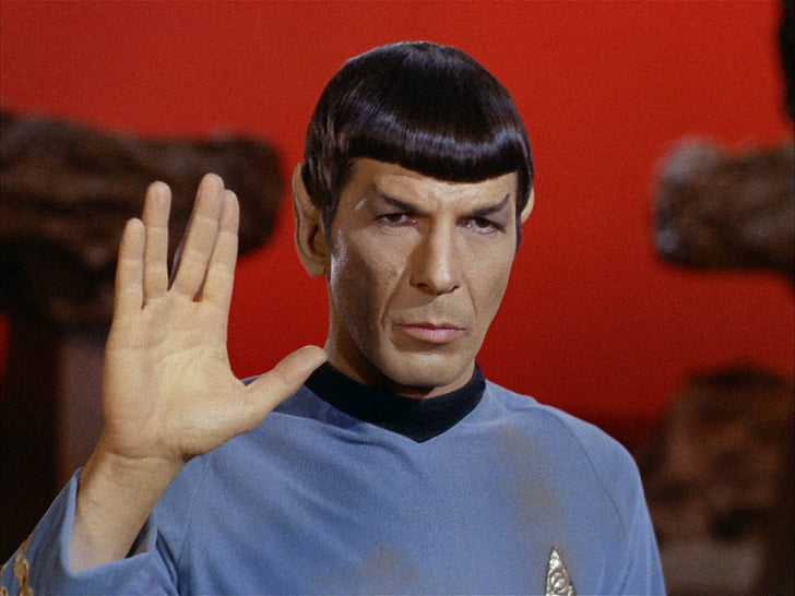 Spock from Star Trek giving a Vulcan greeting